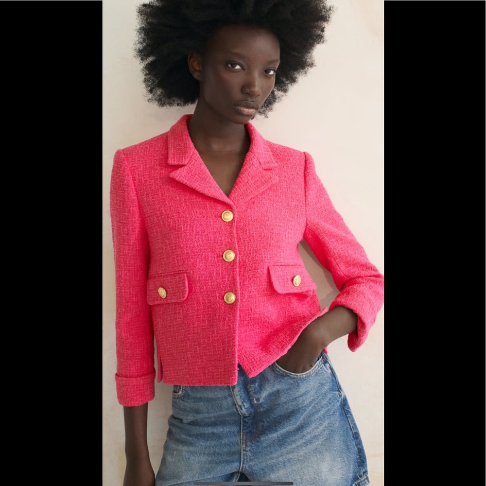 Zara Buttoned Textured Weave Blazer - image 1